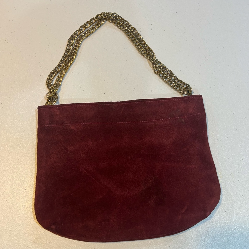 Vintage Burgundy Suede Chain Shoulder Bag